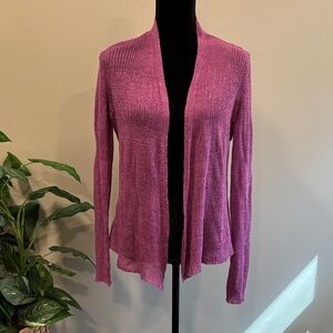 Eileen Fisher Linen Open-Front Cardigan Sweater in Raspberry